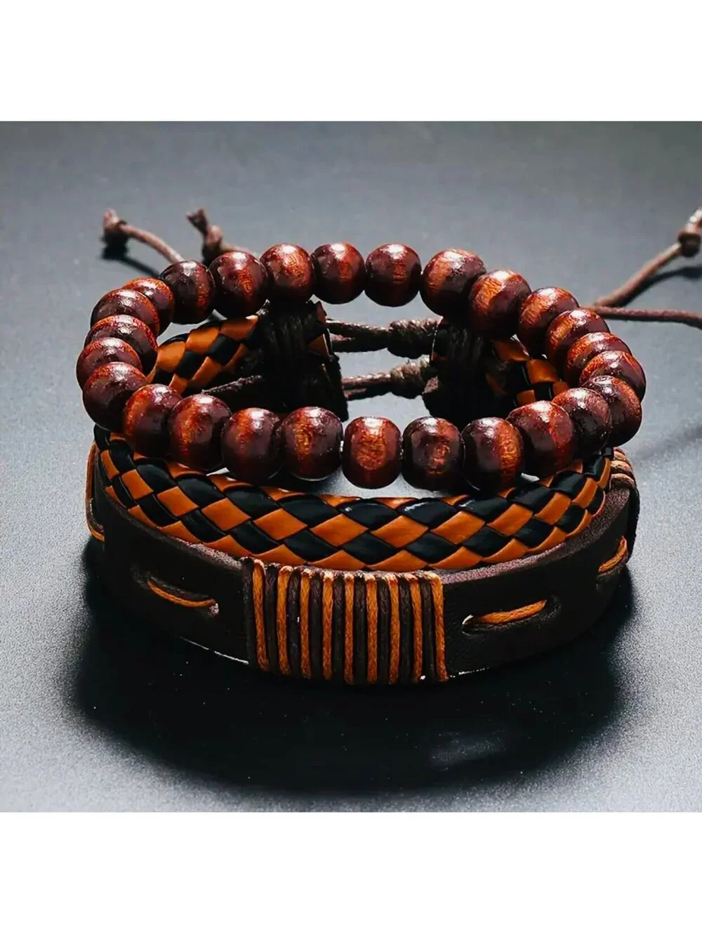 New - Men’s (Unisex) Multi-Layered Leather Bracelet Set